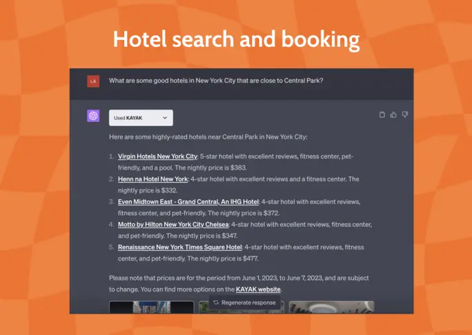  Use Kayak ChatGPT Plugin to search for hotels